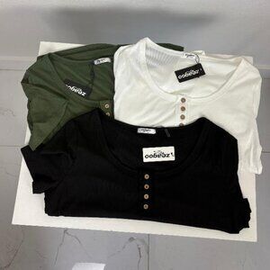 Share SET OF 3 Basic Short Sleeve Tops Size XL Black, White, Green